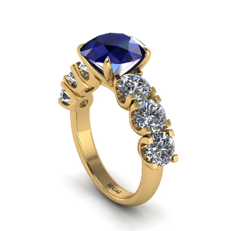 Fashionable Gemstone Rings For Casual Wear-Round Cut Sapphire Cathedral Engagement Ring - Tatum No. 13