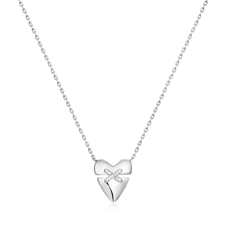 Dainty Gold Pendant Necklaces For Simple Style-Silver Heart Kiss Pave Necklace