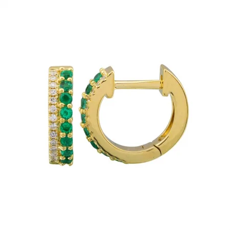 Resin Earrings For Boho Look-Yellow 14K Diamond Emerald Double Row Huggie Earrings