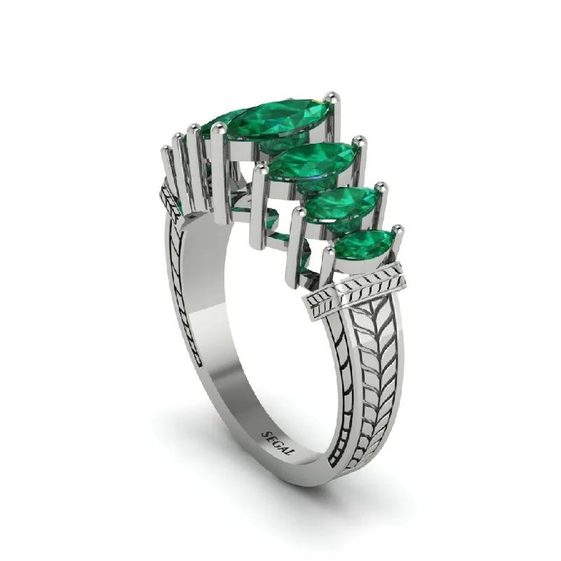 Beautiful Gold Engagement Rings For Brides-Marquise-Cut Emerald Cascade Engagement Ring - Regina No. 6