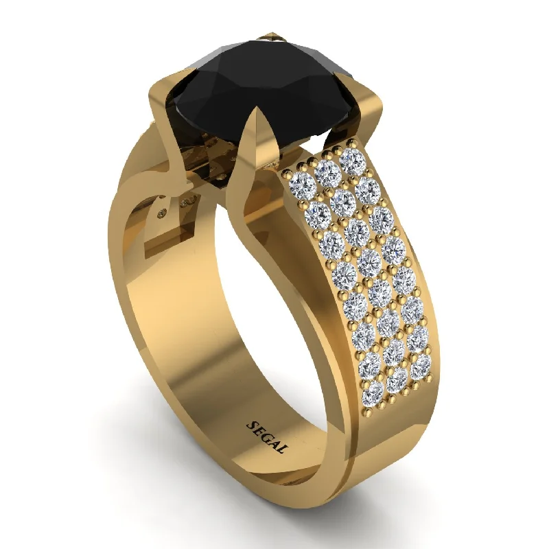 Custom Silver Cocktail Rings For Bold Glam-Round Cut Black Diamond 14K Gold Pave Engagement Ring - Saylor No. 7