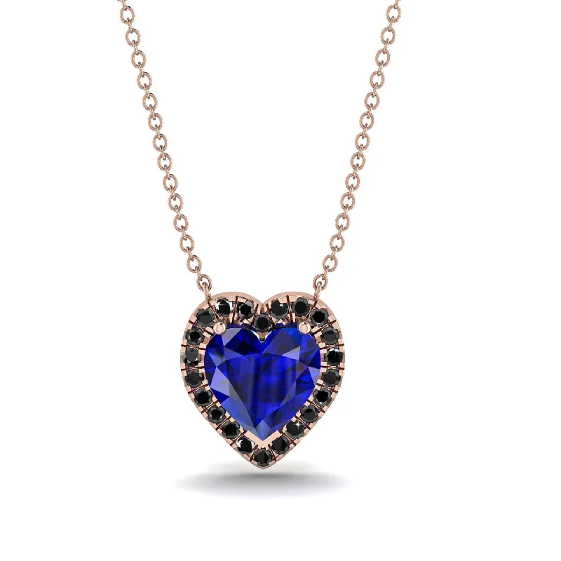 Classic Gold Necklace For Everyday Style-4.7Ct Sapphire Halo Heart Necklace - Jaylene No. 44