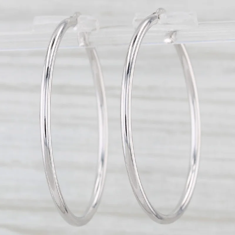 Vintage Style Stud Earrings-New Round Hoop Earrings 14k White Gold Snap Top Hoops 2 x 40 mm