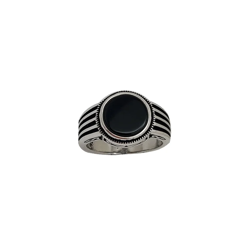 Personalized Heart Rings For Love Gifts-Black Onyx Round Ring (Silver)