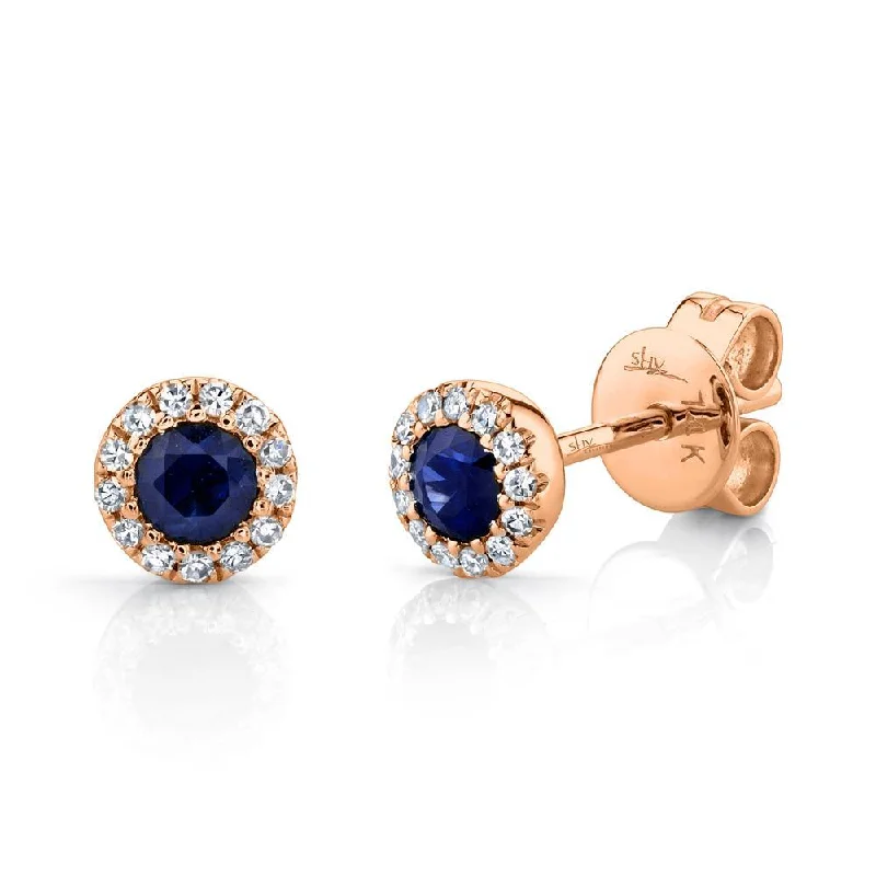 Fashionable Resin Earrings For Summer Look-14K Rose Gold Diamond + Blue Sapphire Earrings