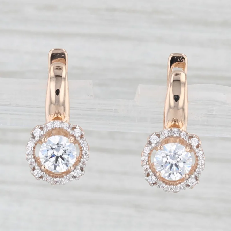 Modern Hoop Earrings For Trendy Looks-0.76ctw Swarovski Cubic Zirconia Halo Drop Earrings 14k Yellow Gold