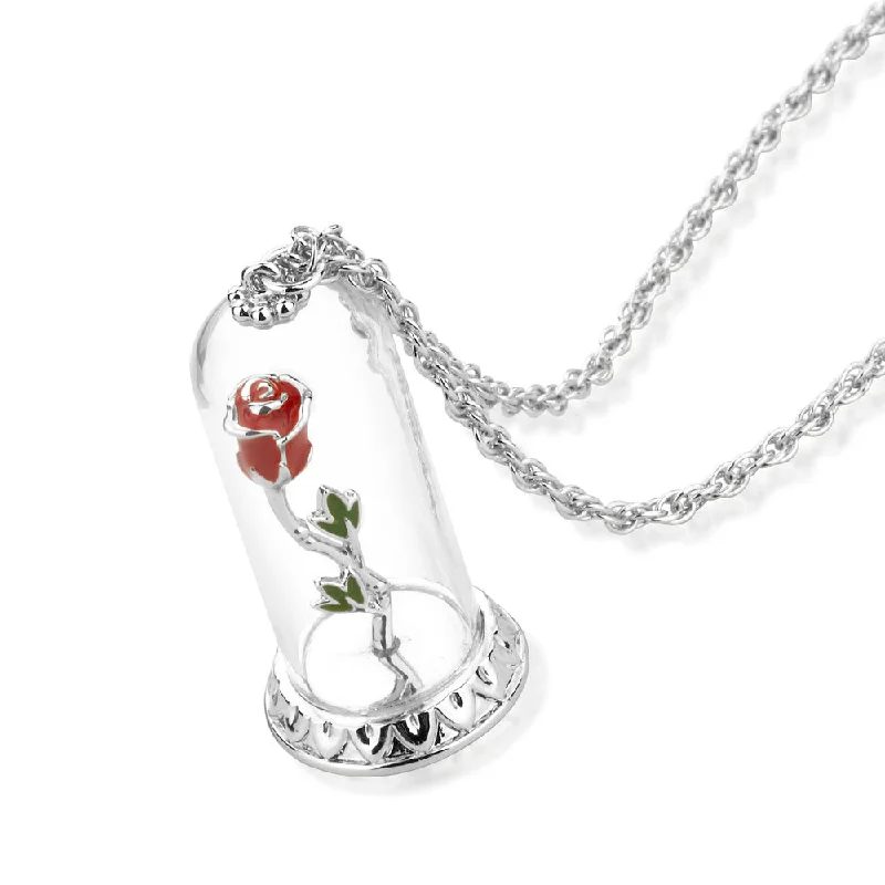 Bold Silver Pendant Necklaces For Trendy Looks-DISNEY Beauty and The Beast Enchanted Rose Necklace