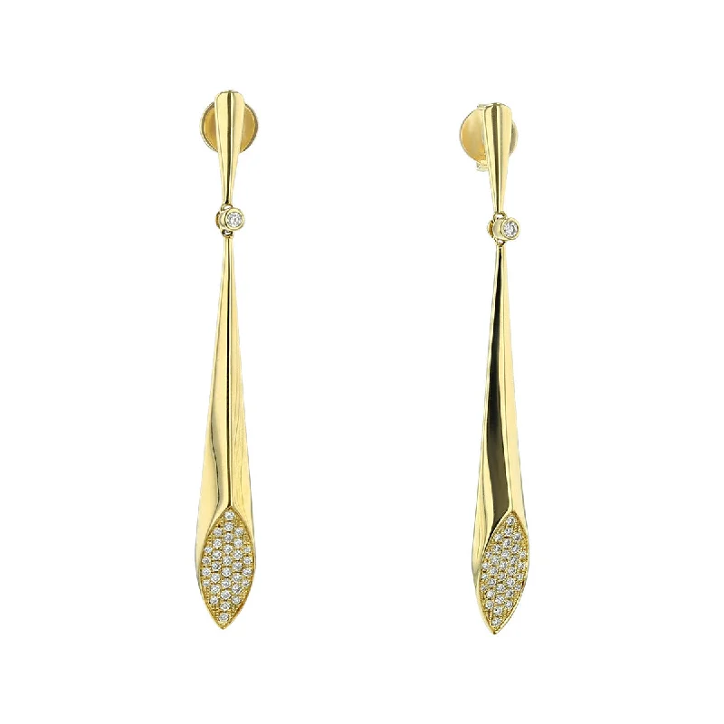 Gold Plated Earrings With Crystals-14K Yellow Gold Diamond Drop Earrings