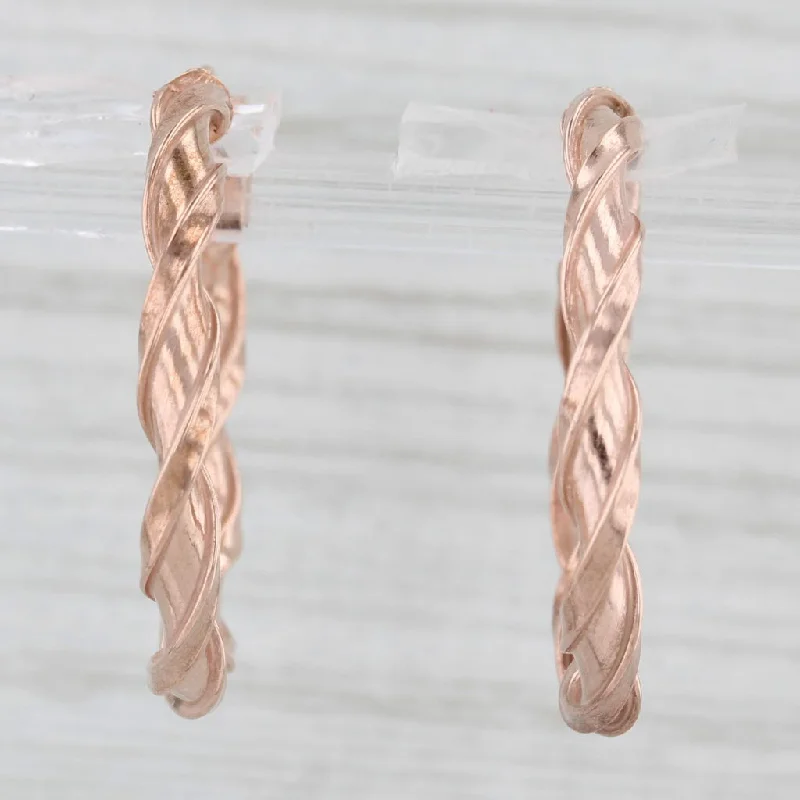 Silver Dangle Earrings For Evening Wear-New Twist Hoop Earrings 10k Rose Gold Snap Top Round Hoops