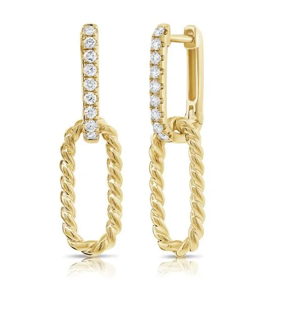 Modern Earrings For Urban Fashion-14K Yellow Diamond Cable paperclip Link Dangle Earrings