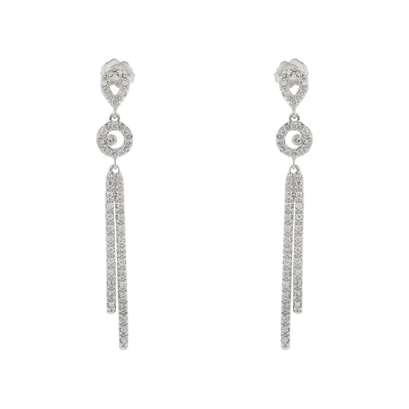 Modern Earrings For Urban Fashion-14K White Gold Diamond Stick Drop Earrings