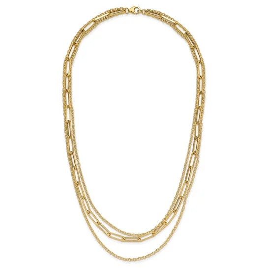 Statement Necklaces For Bold Fashion-14k Yellow Gold Polished Multi-Strand Fancy Link Chain Necklace 18"