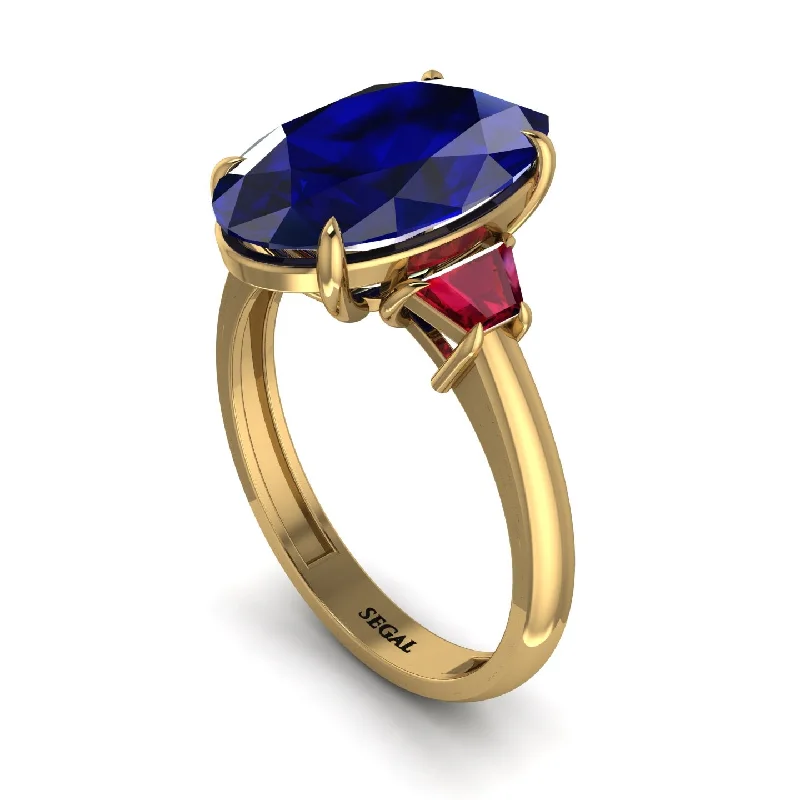 Custom Rings For Bridesmaids Gifts-Oval-Cut Sapphire Three Stone Engagement Ring - Amari No. 58