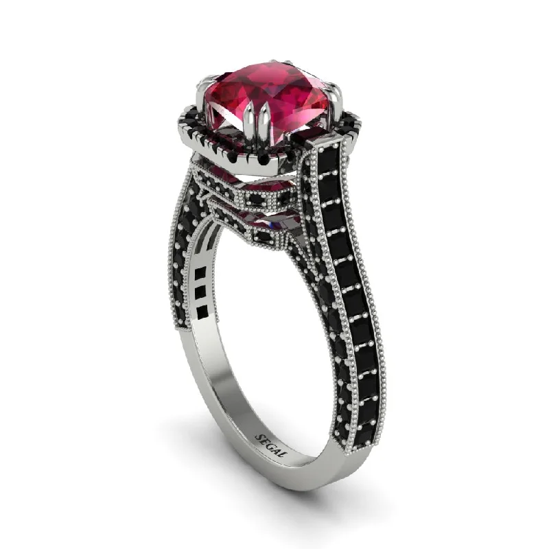 Trendy Statement Rings For Fashion Lovers-Ruby Three Halo Milgrain Engagement Ring - Mira No. 42