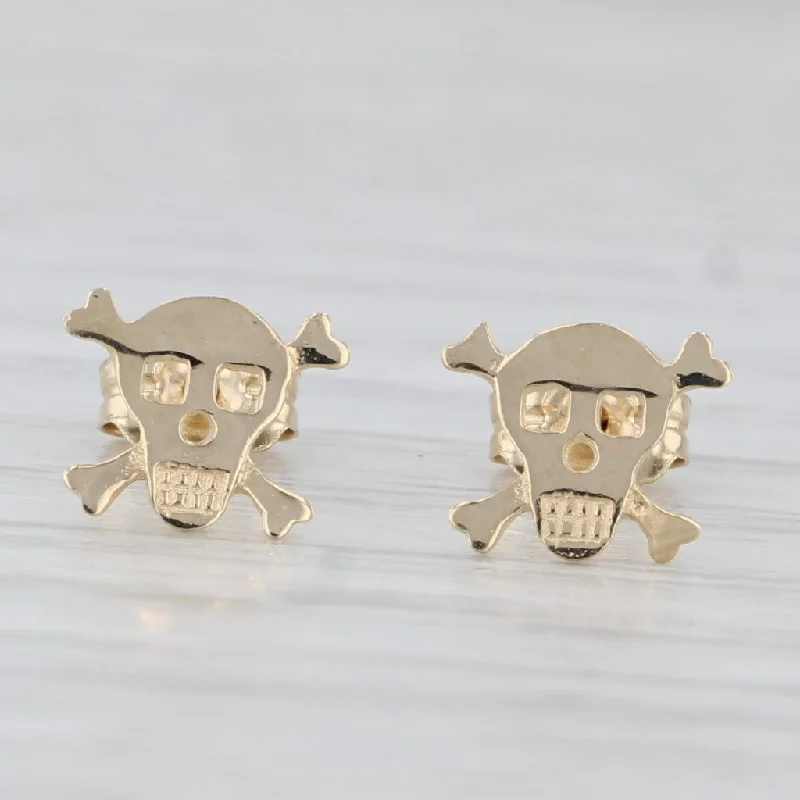 Fashionable Earrings For Day-to-Night Looks-Skull Crossbones Stud Earrings 14k Yellow Gold Gothic