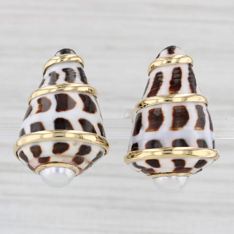 Personalized Earrings For Special Moments-Conch Shell Pearl Earrings Trianon 36038 Conus Ebraus 18k Gold Leopard Print