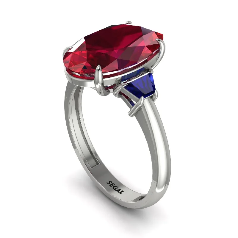 Custom Engagement Rings For Brides-Oval-Cut Ruby Three Stone Engagement Ring - Amari No. 72