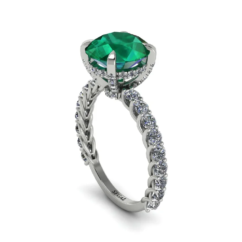 Custom Engagement Rings For Bold Brides-Emerald Twisted Band Halo Engagement Ring - Avianna No. 6