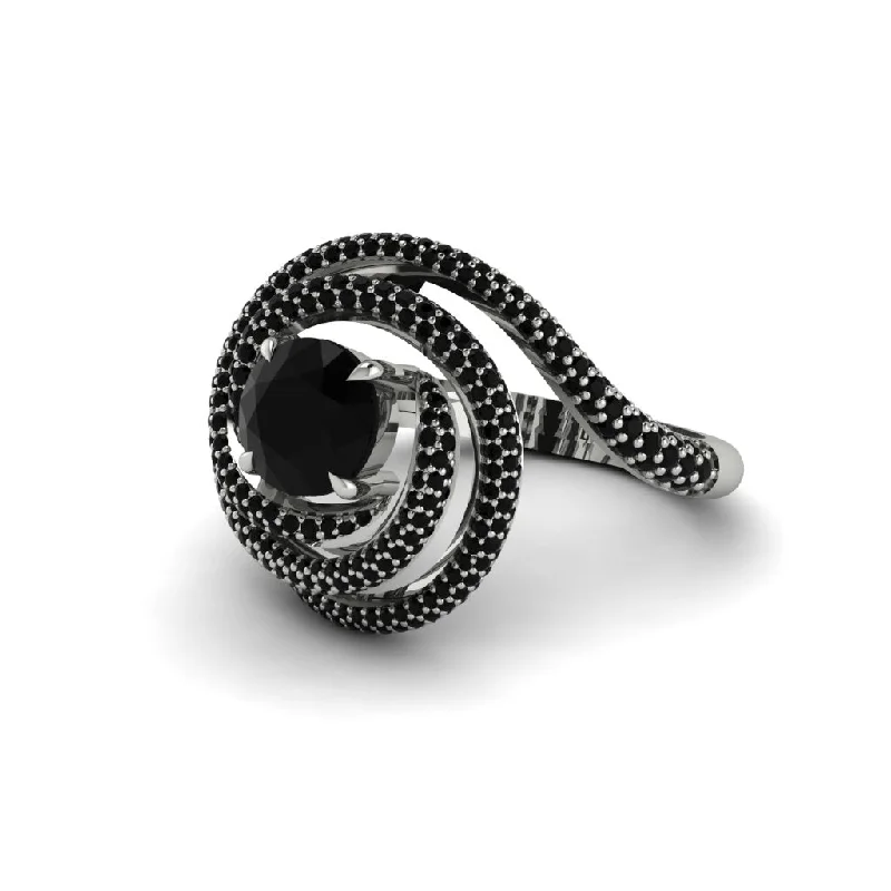 Unique Diamond Engagement Rings For Brides-Black Diamond Double Halo Swirling Engagement Ring - Serena No. 39