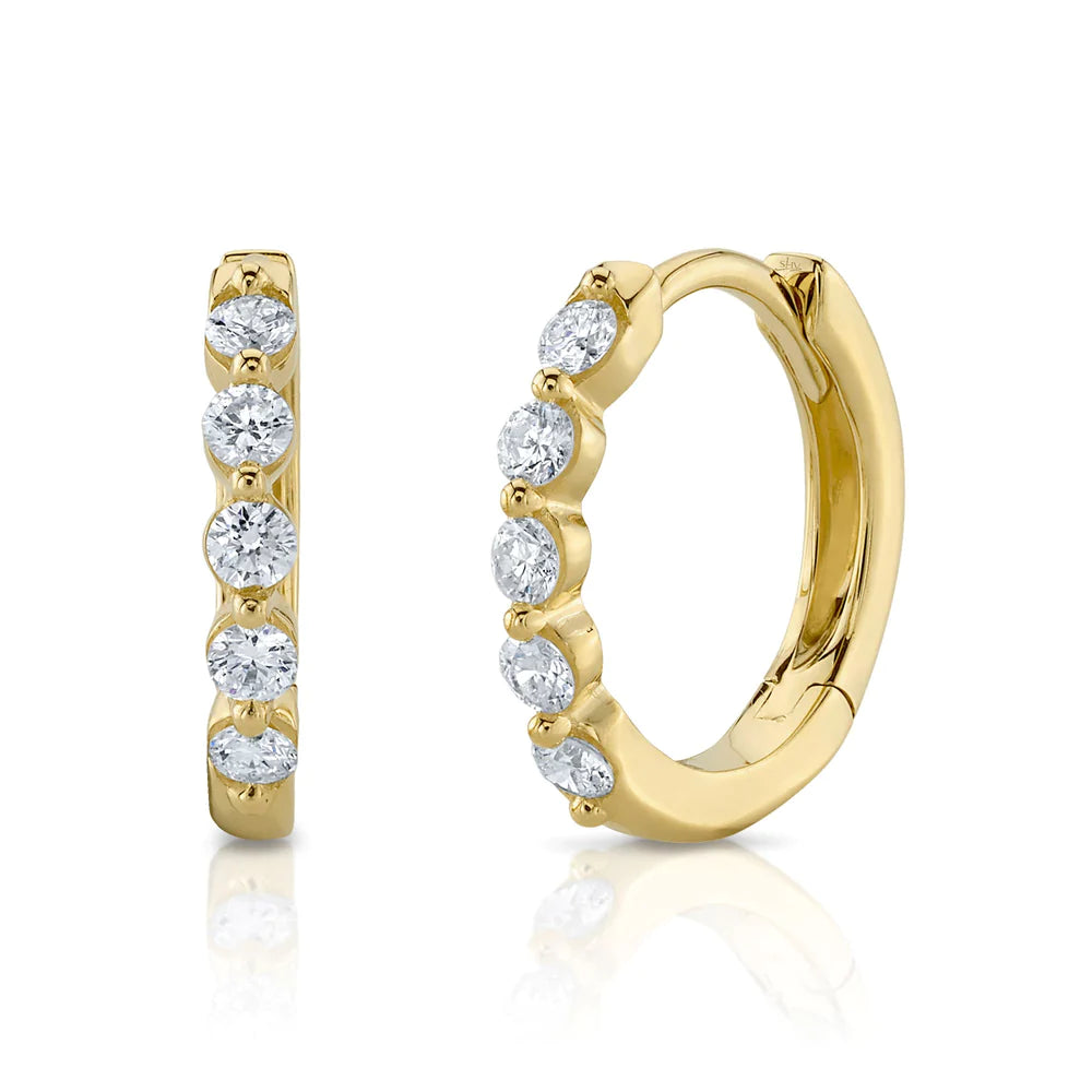 Large Resin Earrings For Bold Style-14K Yellow Gold Single Prong Diamond Huggie Earrings