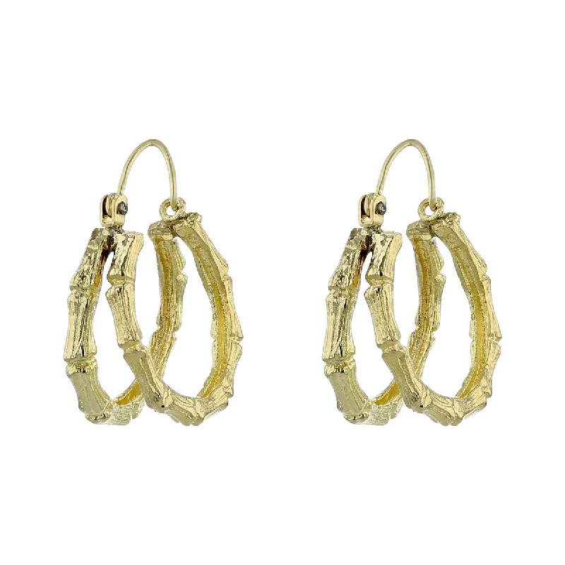 Sparkling Crystal Drop Earrings-14K Yellow Gold Bamboo Double Hoop Earrings