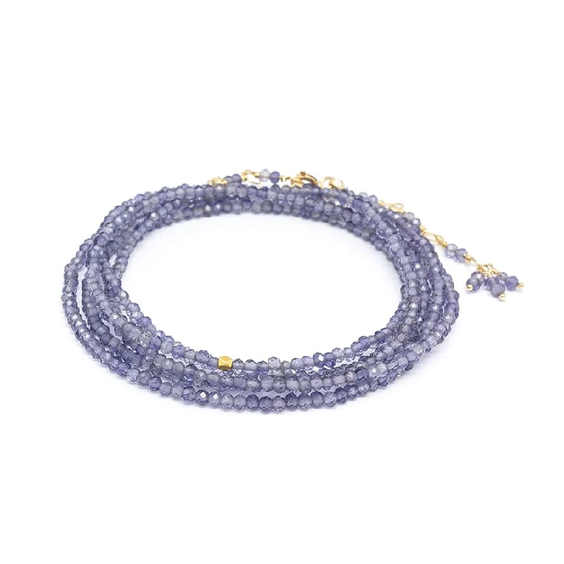 Trendy Coin Necklaces For Bold Style-14k Iolite Wrap Bracelet & Necklace with 18K Hex Bead