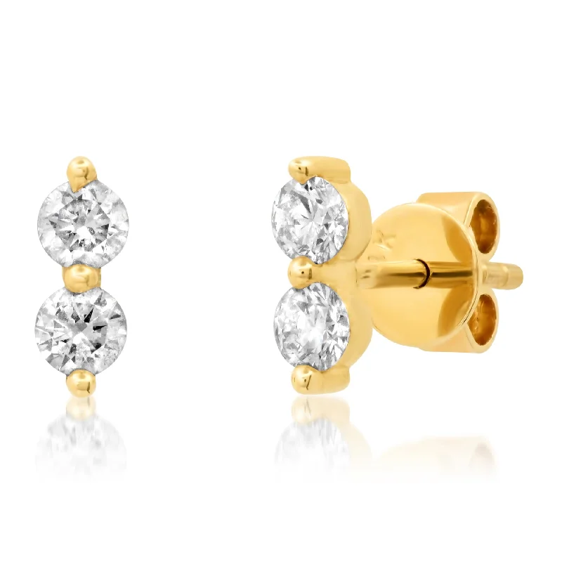 Gemstone Drop Earrings For Chic Look-DOUBLE DIAMOND STUDS, 14kt GOLD