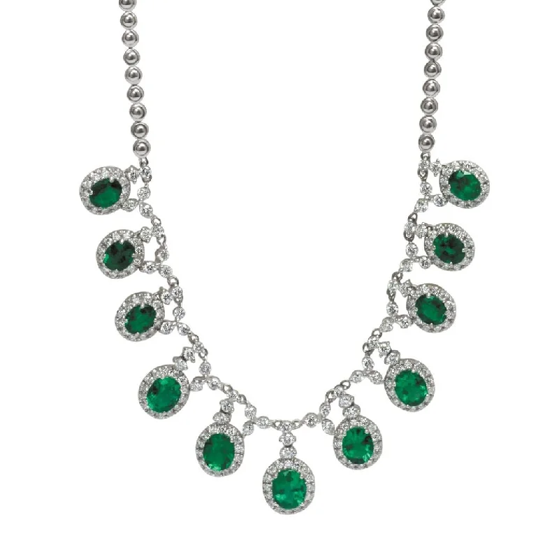 Custom Birthstone Chain Necklaces For Personalized Jewelry-18k White Gold, Diamond and Emerald Necklace.