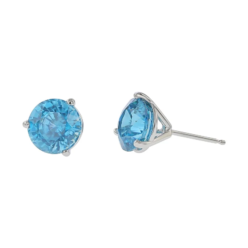 Silver Earrings For Casual Looks-14K White Gold Cambodian Blue Zircon Stud Earrings