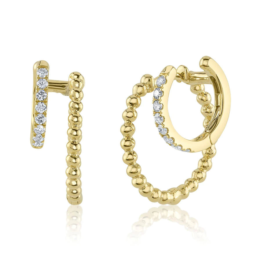 Minimalist Earrings For Subtle Style-14K Yellow Gold Diamond Double Huggie Earrings