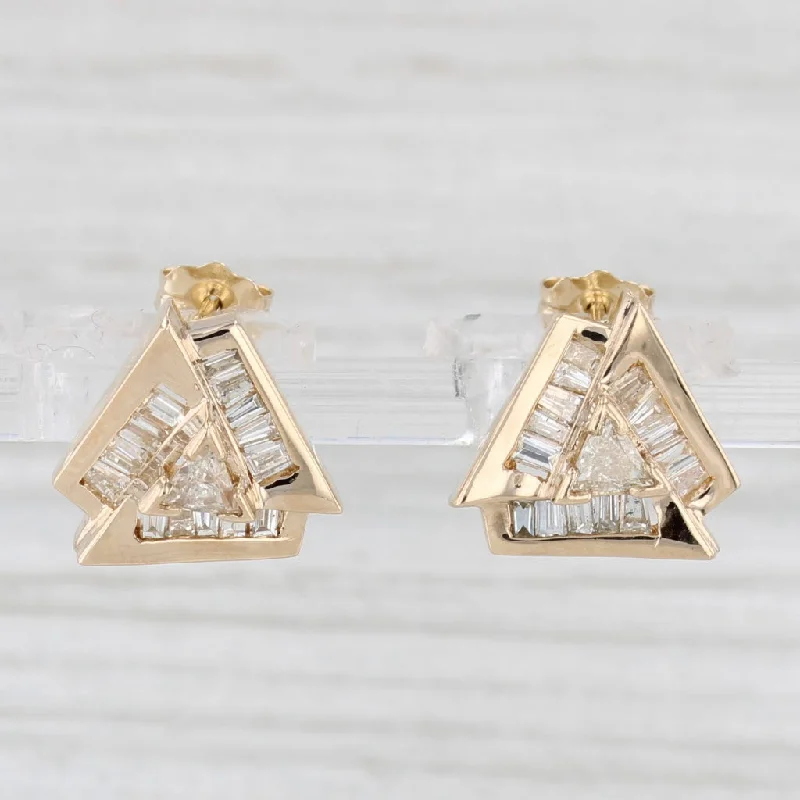 Beautiful Gold Earrings For Special Occasions-0.94ctw Diamond Triangle Stud Earrings 14k Yellow Gold