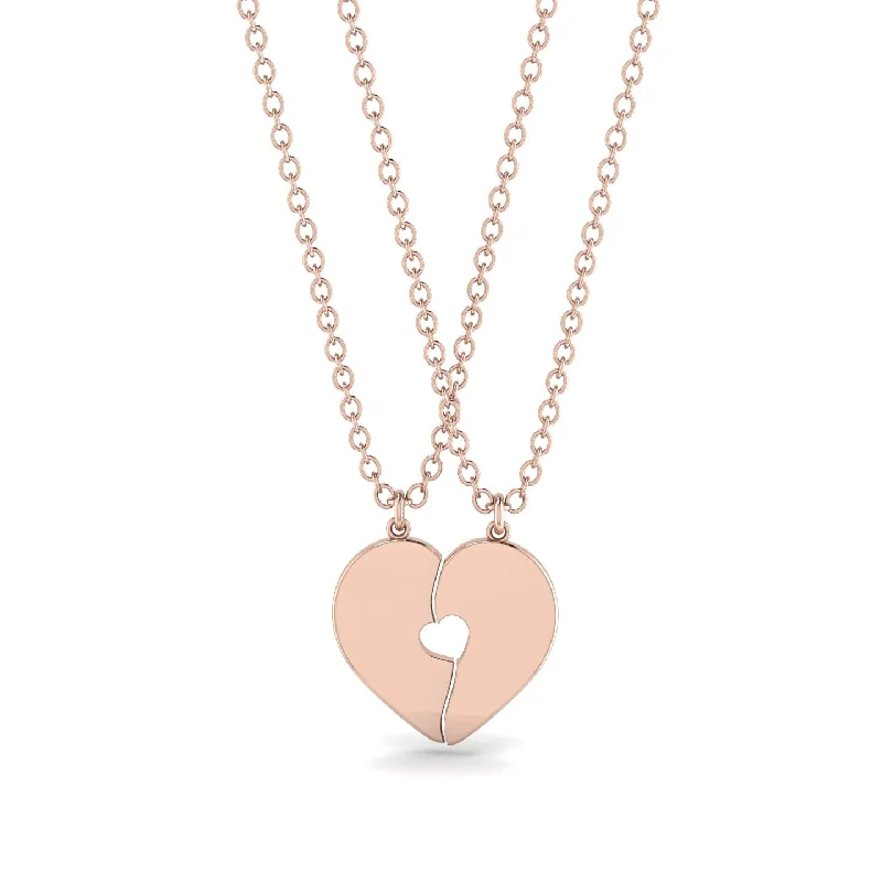 Trendy Gemstone Necklaces For Fashionistas-Two Half Heart Gold Couple Necklace - Denise No. 2