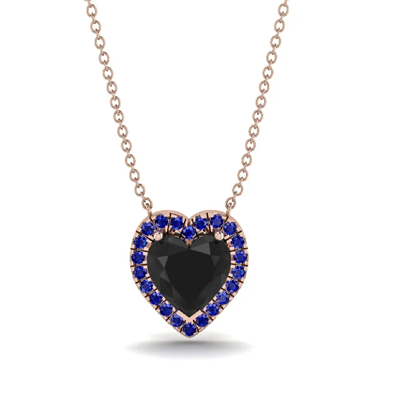 Gorgeous Chain Necklaces For Formal Occasions-4.7Ct Black Diamond Halo Heart Necklace - Jaylene No. 68