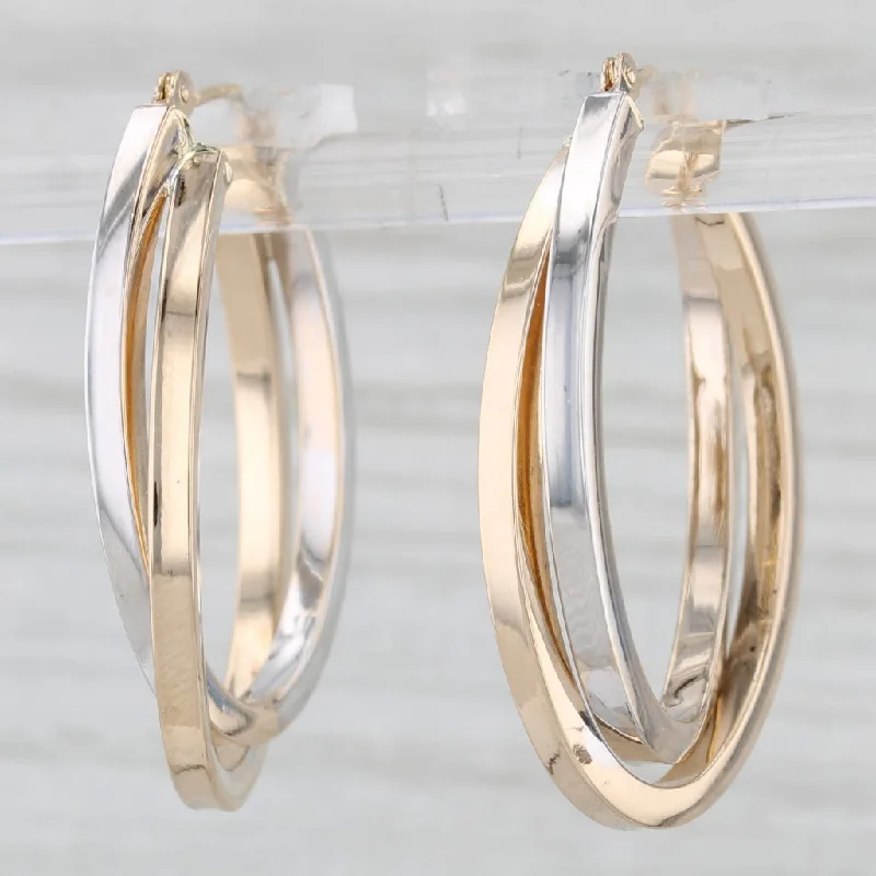 Beautiful Gemstone Earrings For Weddings-2-Toned Oval Hoop Earrings 14k Yellow White Gold Snap Top Hoops