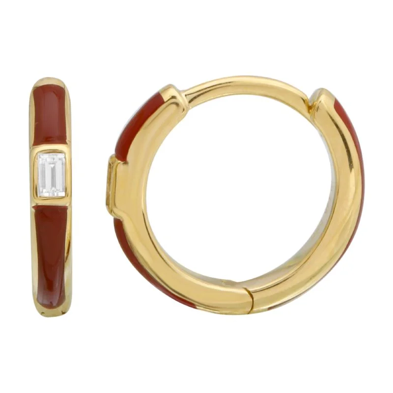 Modern Drop Earrings For Work Style-14k Yellow Gold Vamp Enamel & Diamond Huggie Earrings