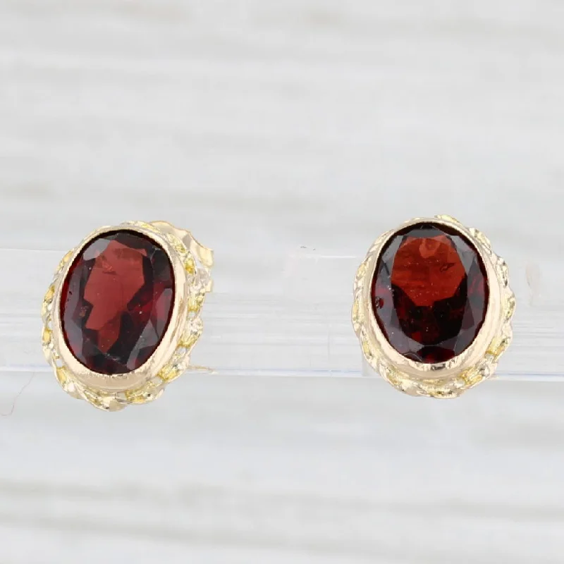 Trendy Silver Earrings For Young Women-3ctw Oval Garnet Stud Solitaire Earrings 14k Yellow Gold