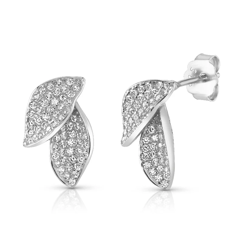 Unique Hoop Earrings For Fashion Lovers-FIORE DOUBLE PETAL EARRINGS, SILVER