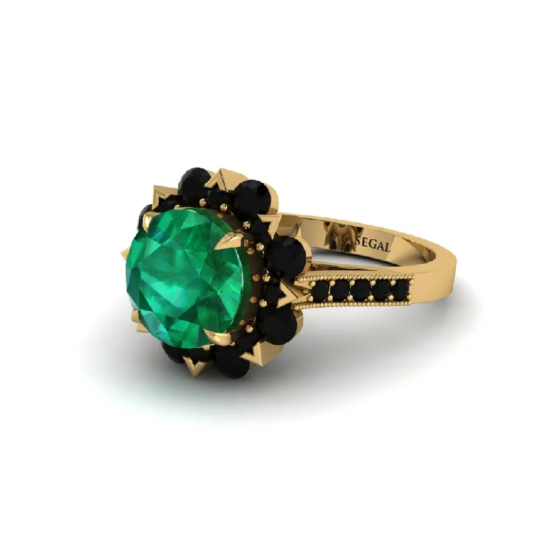 Custom Birthstone Rings For Loved Ones-Emerald Halo Sunburst Engagement Ring - Winter No. 34