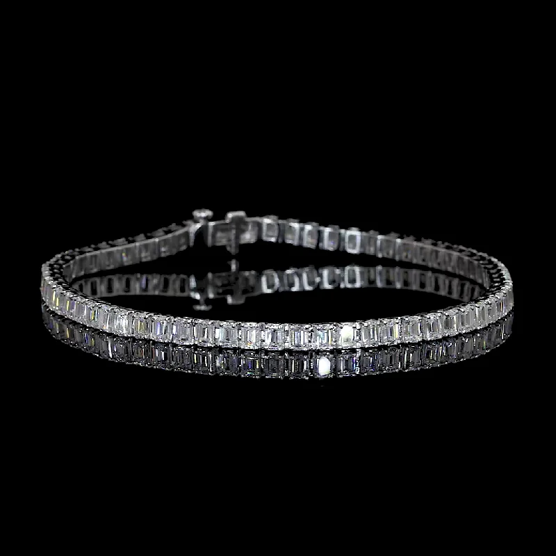 Bracelets With Diamond Accents-14K White Gold Lab Grown Emerald Diamond Tennis Bracelet BC054