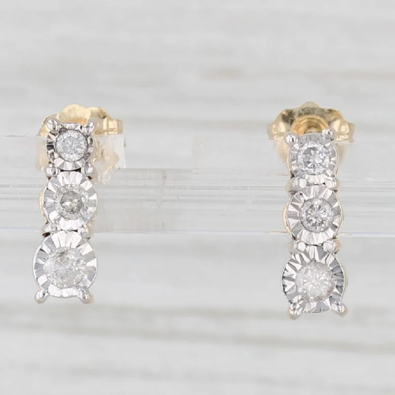 Sleek Silver Earrings For Casual Style-0.22ctw Diamond 3-Stone Journey Earrings 10k Yellow Gold Small Drops