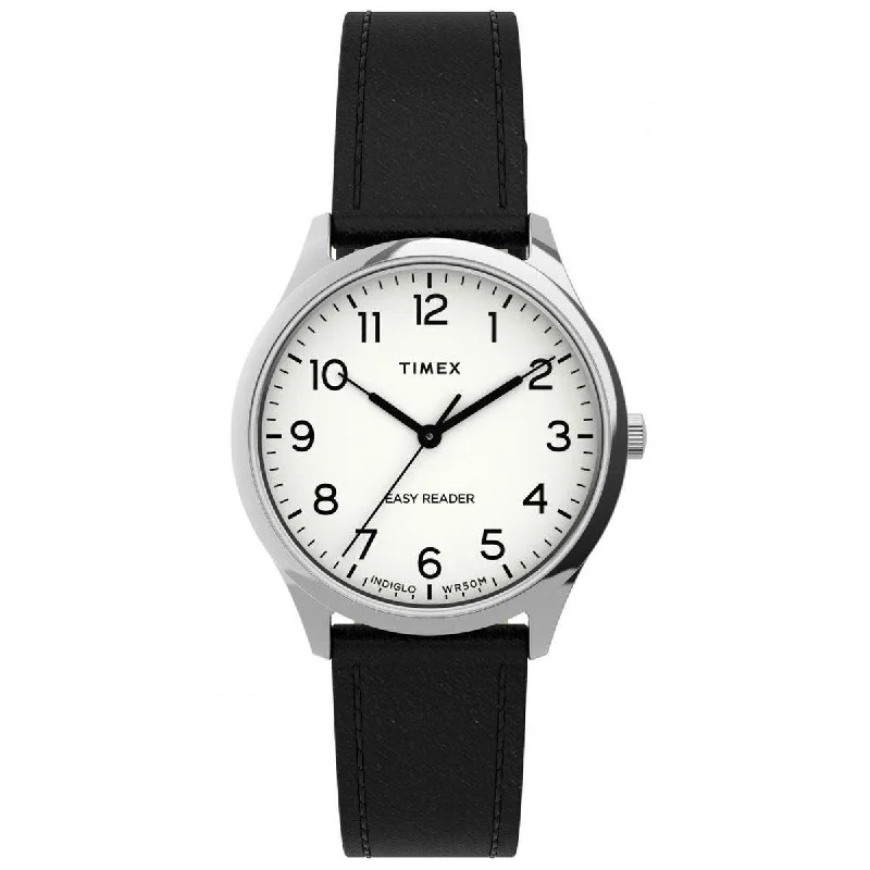 Watches With Starry Designs-Timex Women's Quartz Watch - Easy Reader Gen1 White Dial Black Strap | TW2U21700VQ