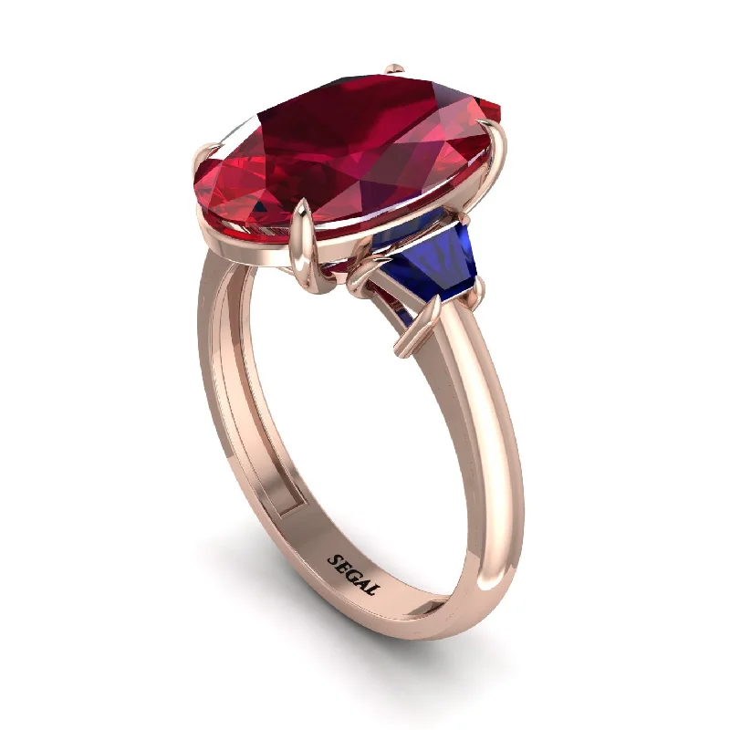 Crystal Cocktail Rings For Elegant Fashion-Oval-Cut Ruby Three Stone Engagement Ring - Amari No. 71