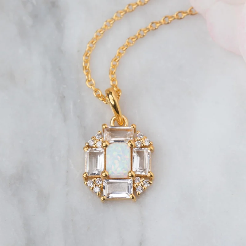 Large Pendant Necklaces For Statement Jewelry-Opal and Topaz Baguette Fire Pendant