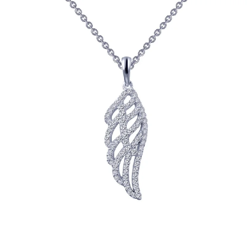 Statement Pendant Necklaces For Bold Style-Sterling Silver Simulated Diamond Angel Wing Necklace by Lafonn