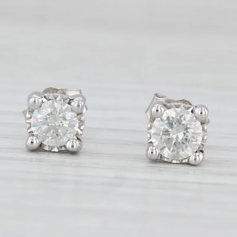 Large Statement Earrings For Fashionistas-0.75ctw Diamond Solitaire Stud Earrings 14k White Gold Round Brilliant