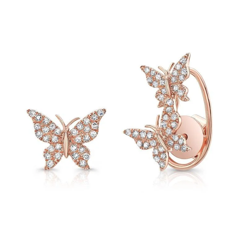 Stylish Resin Earrings For Fashionistas-14K Rose Gold Diamond Butterfly Earrings