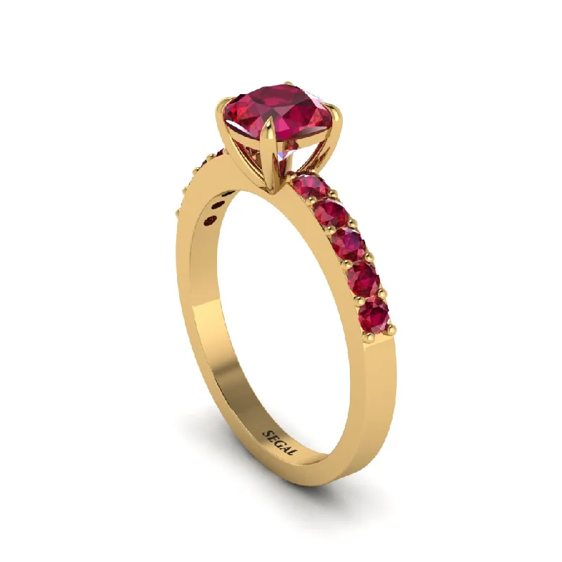 Stunning Gold Engagement Rings For Brides-Cushion-Cut Ruby Classic Elegance Engagement Ring - Demi No. 55