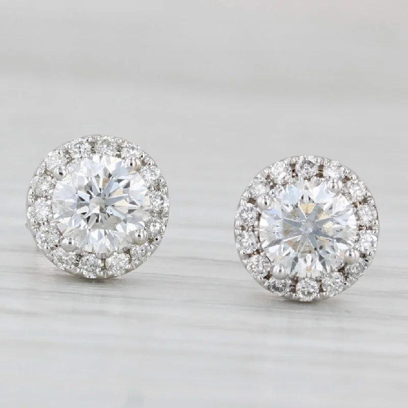 Handmade Gemstone Earrings For Special Events-1.26ctw Round Diamond Halo Stud Earrings 14k White Gold