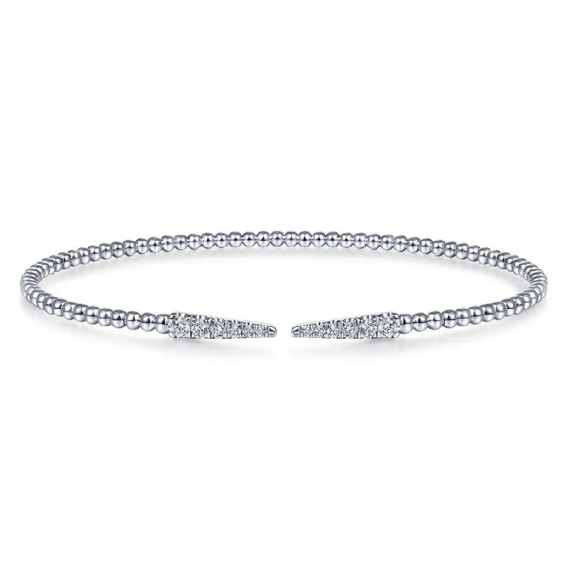 Bracelets With Layered Design-Gabriel & Co. - BG4216-62W45JJ - Split 14K White Gold Bujukan Bead Cuff Bracelet with Diamond Pavâ€š Spikes