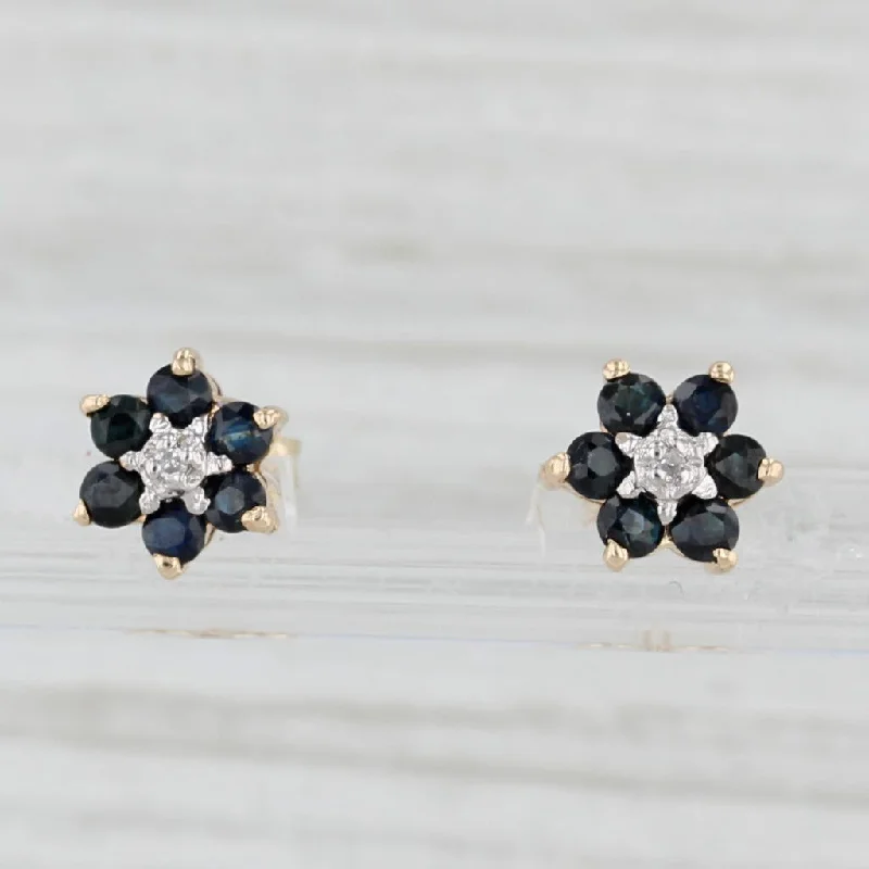 Trendy Resin Drop Earrings For Fashion Lovers-0.56ctw Blue Sapphire Flower Stud Earrings 10k Yellow Gold Diamond Accents